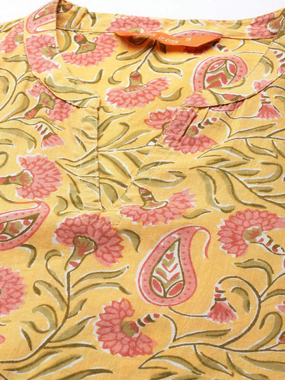 Indyancart IE Floral Printed Pure Cotton Empire Style A-Line Kurta