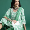 Indyancart IE Floral Printed Empire Mirror Work Pure Cotton Kurta with Trousers & Dupatta