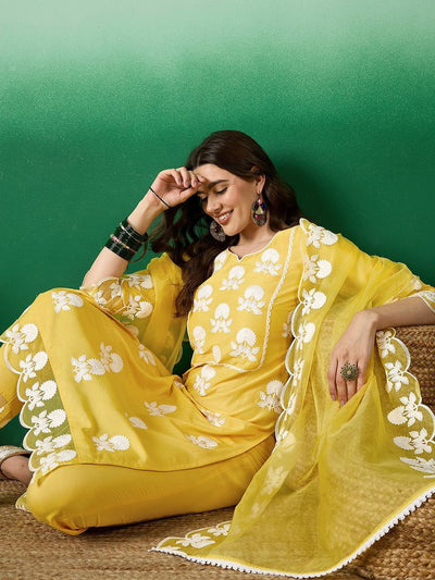 Indyancart SN Women's Embroidered Straight Kurta With Trouser & Dupatta