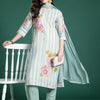 Dhiyona IE Floral Printed Beads and Stones Linen Kurta with Trousers & With Dupatta