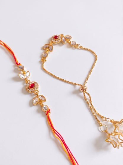 Anouk Set Of 2 Kundan Studded Gold Toned Bhaiya Bhabhi Rakhi