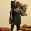 Dhiyona IE Navy Blue Floral Printed V-Neck Pure Cotton Kurta with Trousers & Dupatta
