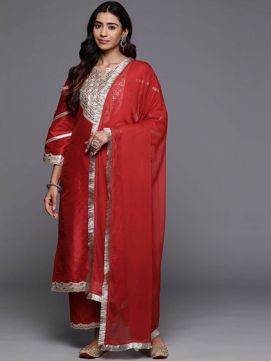 Indyancart VA Women'sRegular Sequinned Straight Kurta with Trousers & With Dupatta