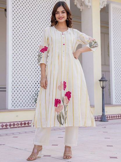 Dhiyona IE Printed Pure Cotton A-Line Tunic & Trousers Co-Ord Set