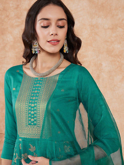Indyancart SN Women's Floral Woven Design Kurta with Trousers & Dupatta