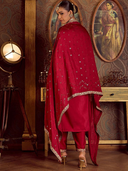 Dhiyona IE Women Paisley Embroidered Regular Kurta with Trousers & With Dupatta