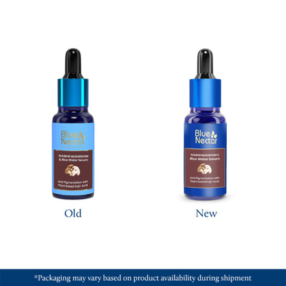 Blue Nectar Kojic Acid face serum in a clear bottle with dropper, featuring a blue and white label, designed for pigmentation treatment.