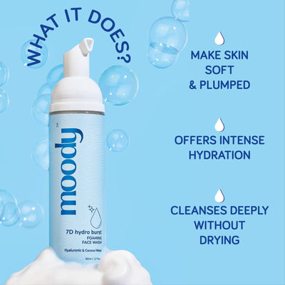 Moody 2% Hyaluronic Acid Gentle Foaming Face Wash Cleanser For Oil & Dirt Removal