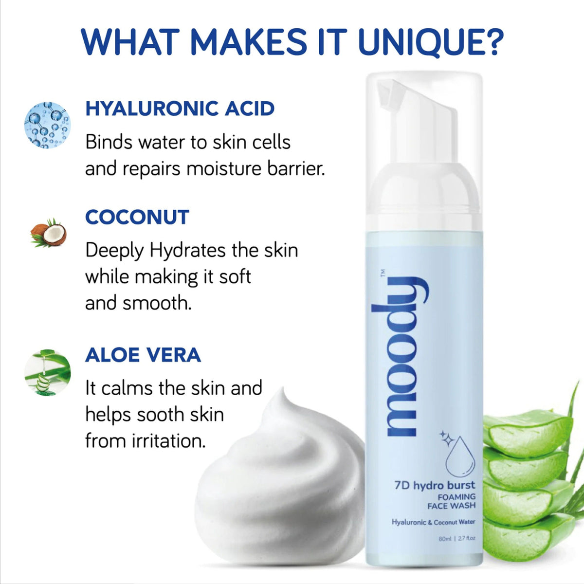 Moody 2% Hyaluronic Acid Gentle Foaming Face Wash Cleanser For Oil & Dirt Removal