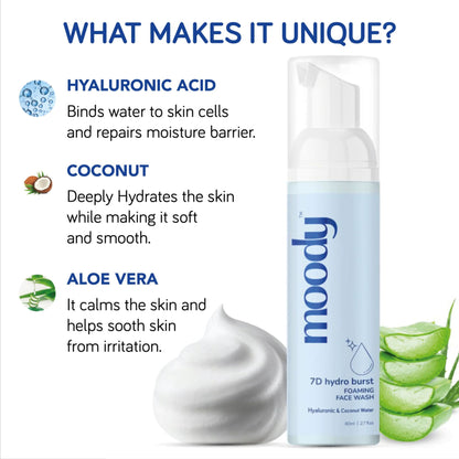 Moody 2% Hyaluronic Acid Gentle Foaming Face Wash Cleanser For Oil & Dirt Removal