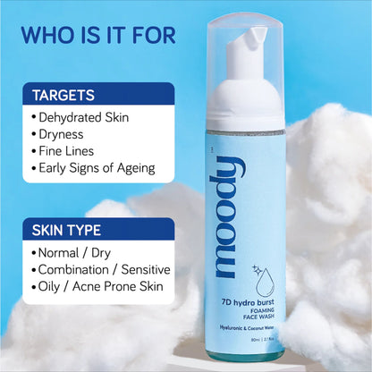 Moody 2% Hyaluronic Acid Gentle Foaming Face Wash Cleanser For Oil & Dirt Removal