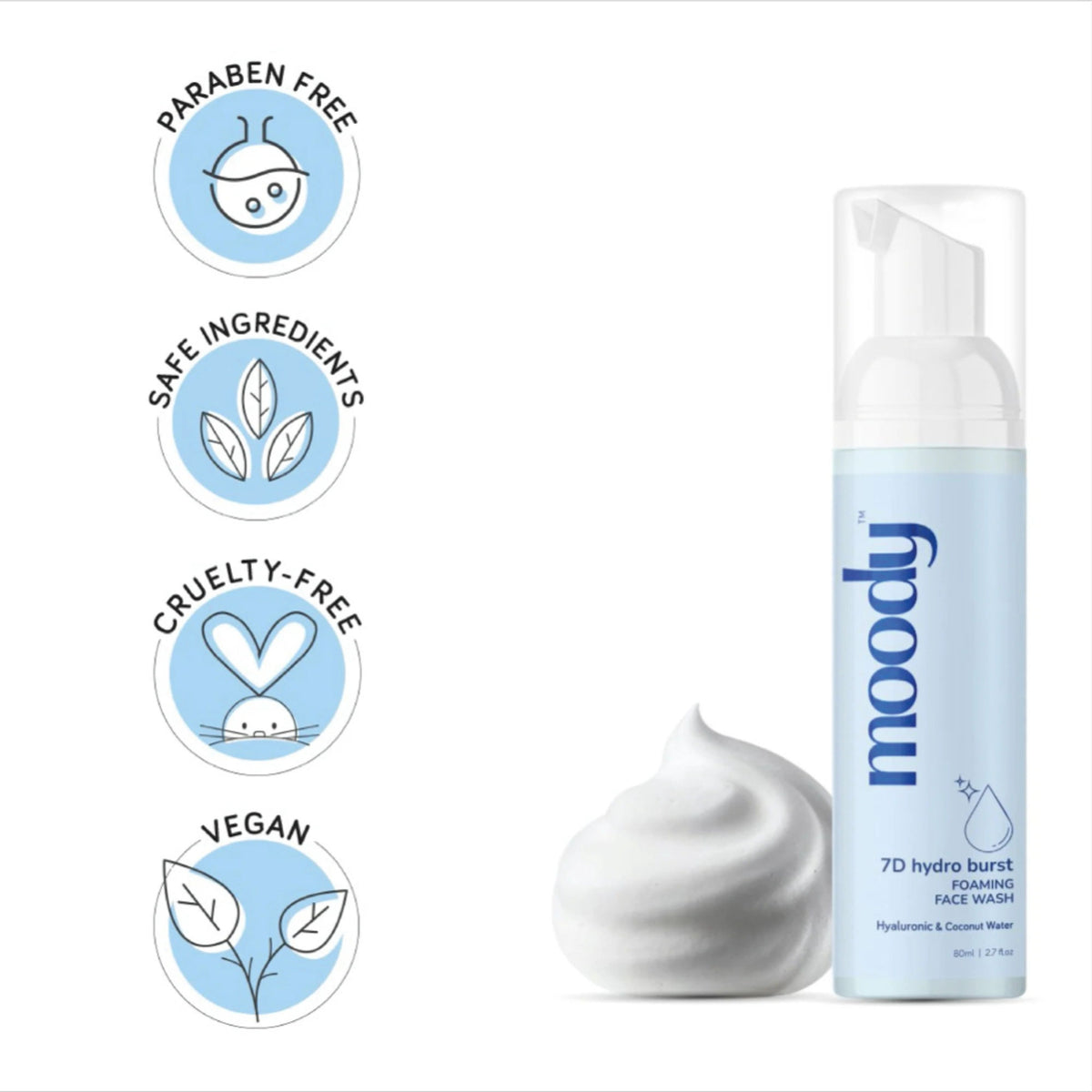 Moody 2% Hyaluronic Acid Gentle Foaming Face Wash Cleanser For Oil & Dirt Removal