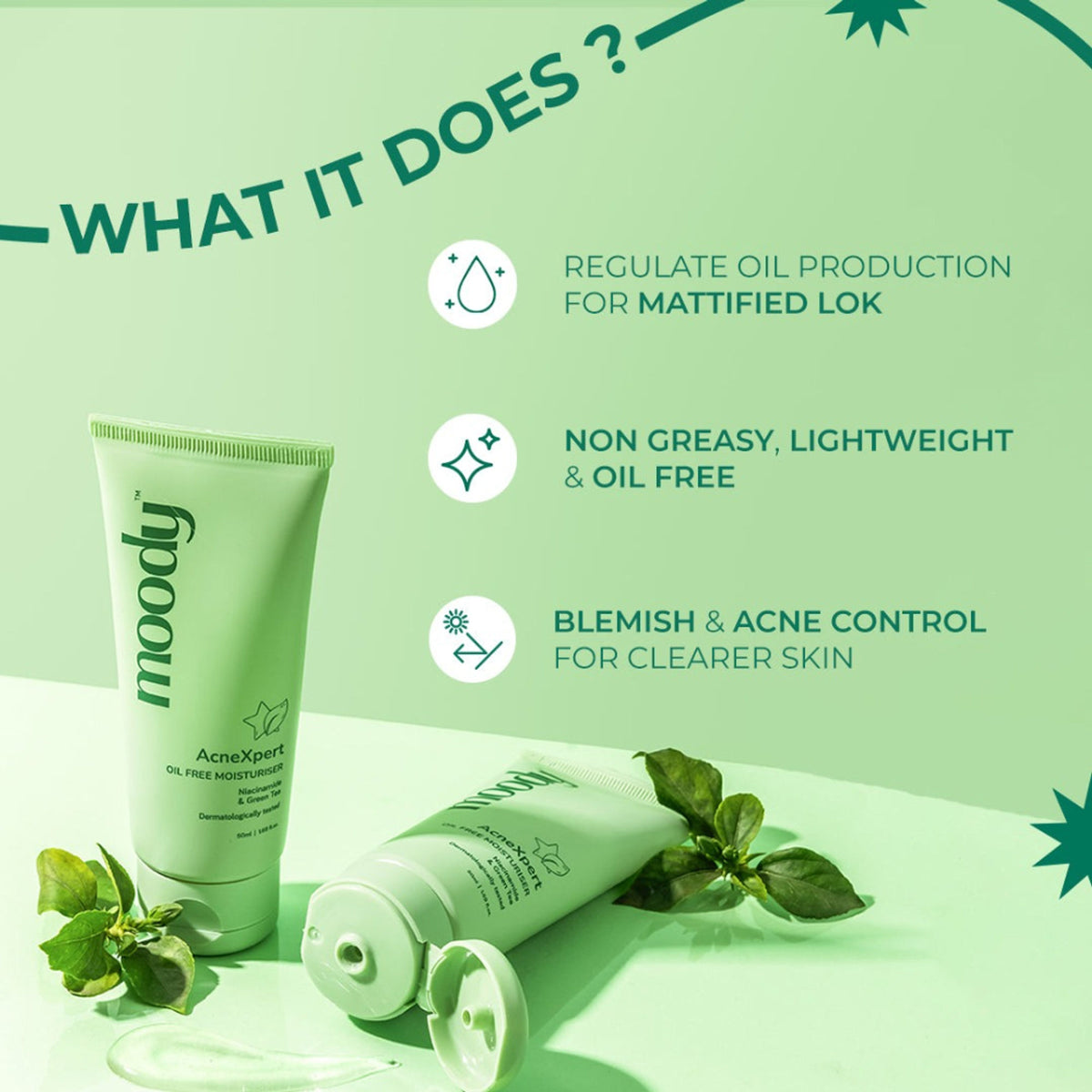 Moody AcneXpert Oil Free Moisturizer with Niacinamide & Green Tea for Oily & Acne Prone Skin