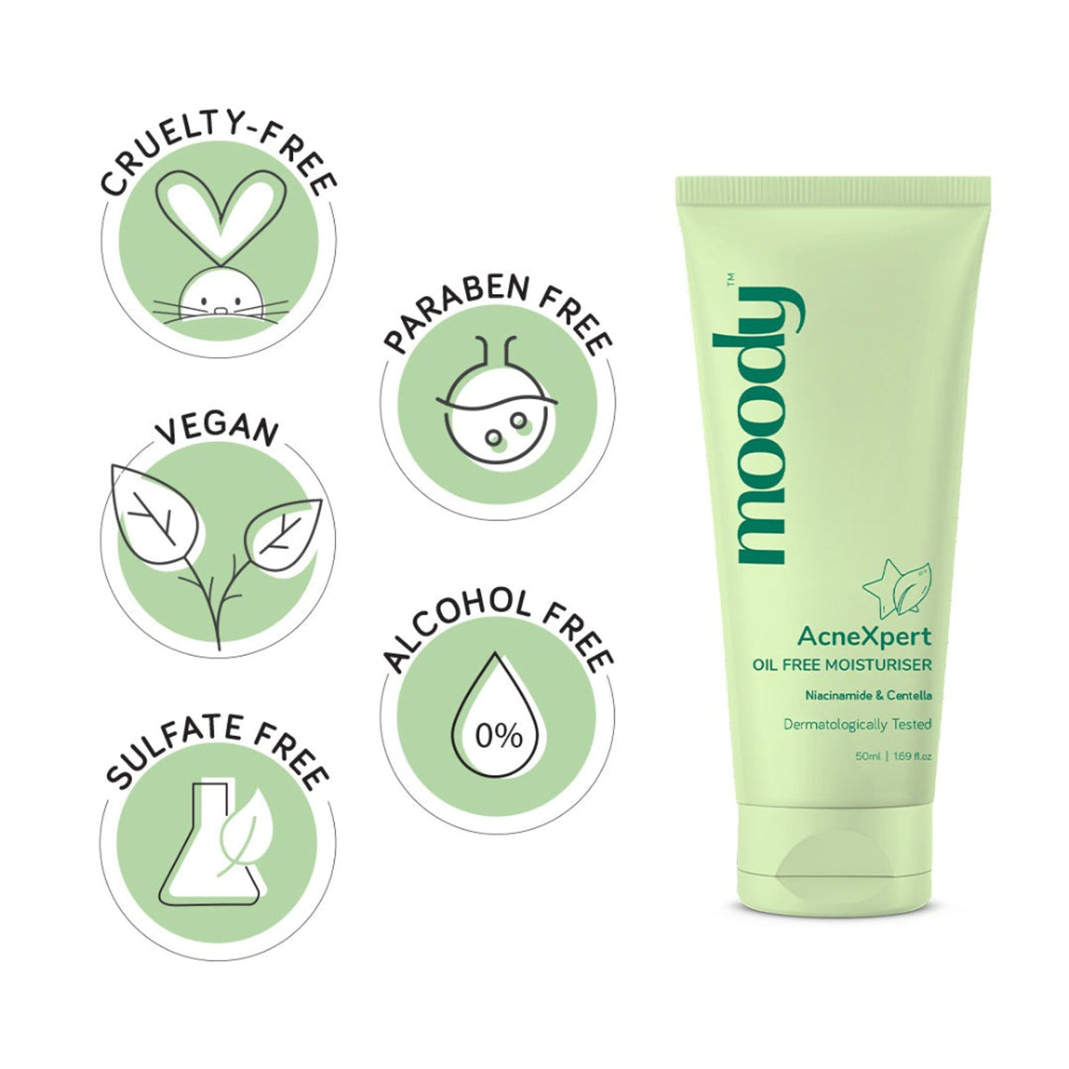 Moody AcneXpert Oil Free Moisturizer with Niacinamide & Green Tea for Oily & Acne Prone Skin
