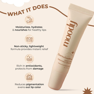 Moody Dermasoothe Lip Treatment Balm with Ceramides & Peptides For Hydration & Anti-Pigmentation