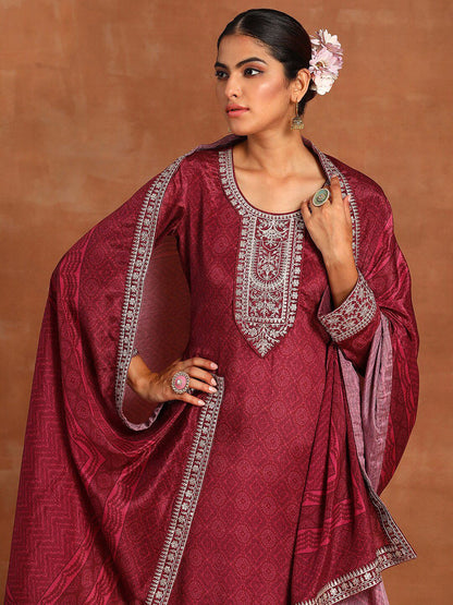 Indyancart IE Ethnic Motifs Printed Sequinned Detail Straight Kurta & Palazzos With Dupatta