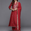Dhiyona VA Women'sEmbroidered Mandarin Collar Straight Kurta & Trousers With Dupatta