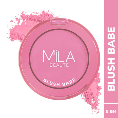 Mila Beauté Matte Finish Blush Babe Powder Blush With Rosehip Oil - Candy Pink