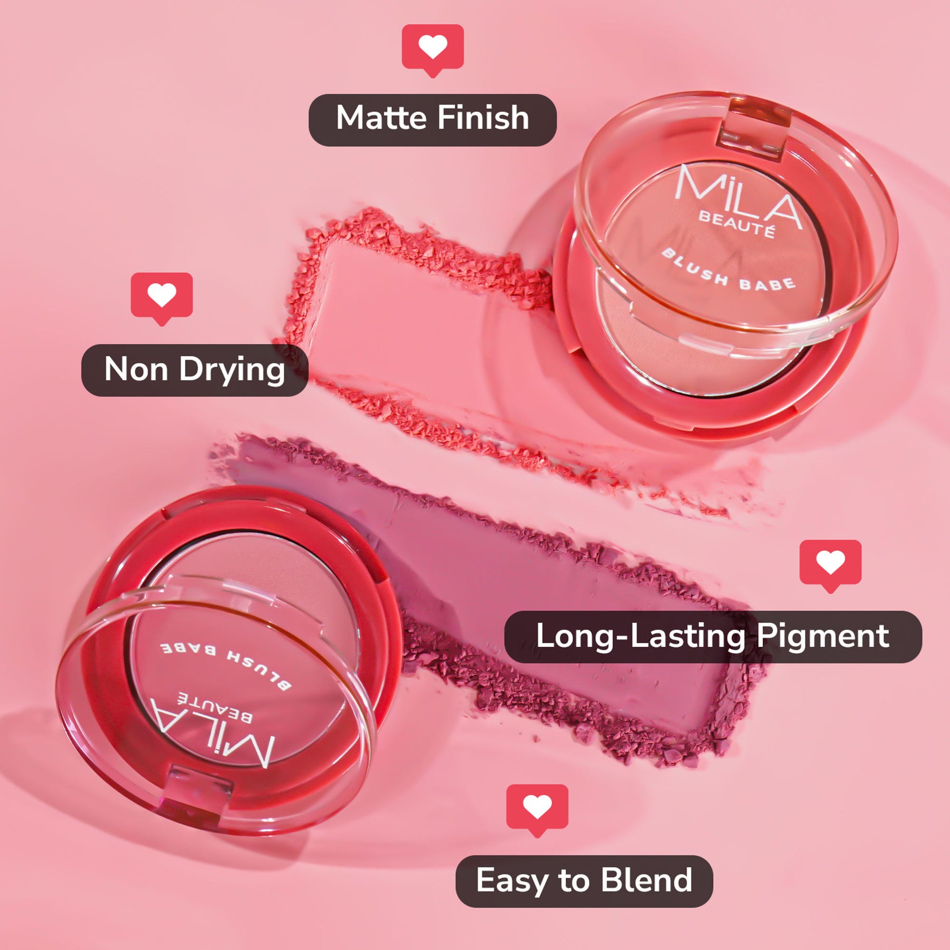 Mila Beauté Matte Finish Blush Babe Powder Blush With Rosehip Oil - Peach Soda