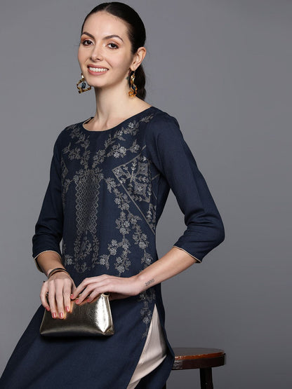 Indyancart IE Geometric Foil Printed Kurta