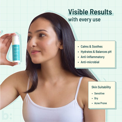 Biocule The Calm soothing face serum for sensitive skin, featuring a dropper and clear glass bottle with calming ingredients inside.