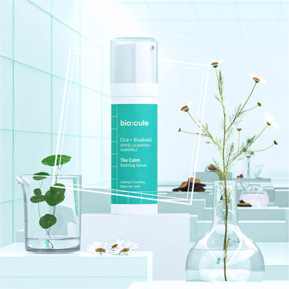 Biocule The Calm soothing face serum bottle for sensitive skin, with dropper applicator and calming skincare ingredients.