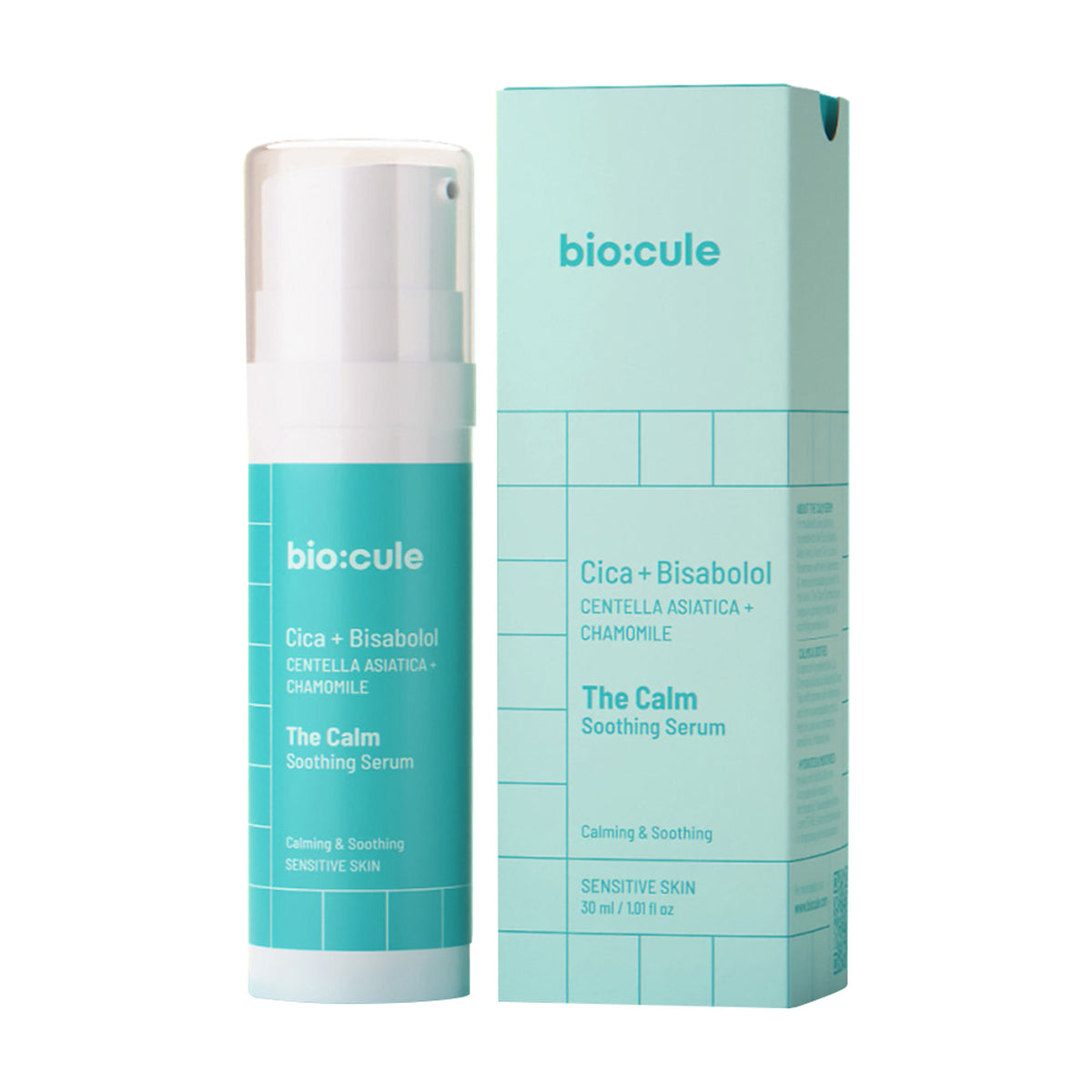 Biocule The Calm soothing face serum bottle for sensitive skin with lightweight, calming formula, displayed on a neutral background.