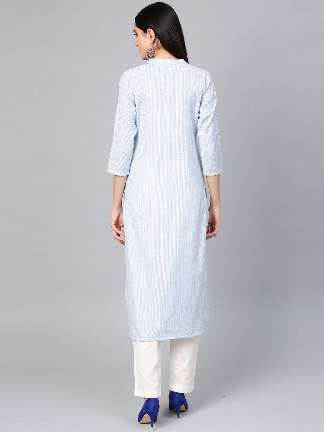 Dhiyona IE Women Sea Green & Cream-Coloured Striped Straight Kurta