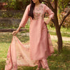 Indyancart IE V Neck Floral Embroidered Thread Work Kurta with Trouser & Dupatta