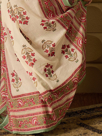 Indyancart IE Floral Printed Pure Cotton Kurta Straight Kurta With Salwar And Dupatta