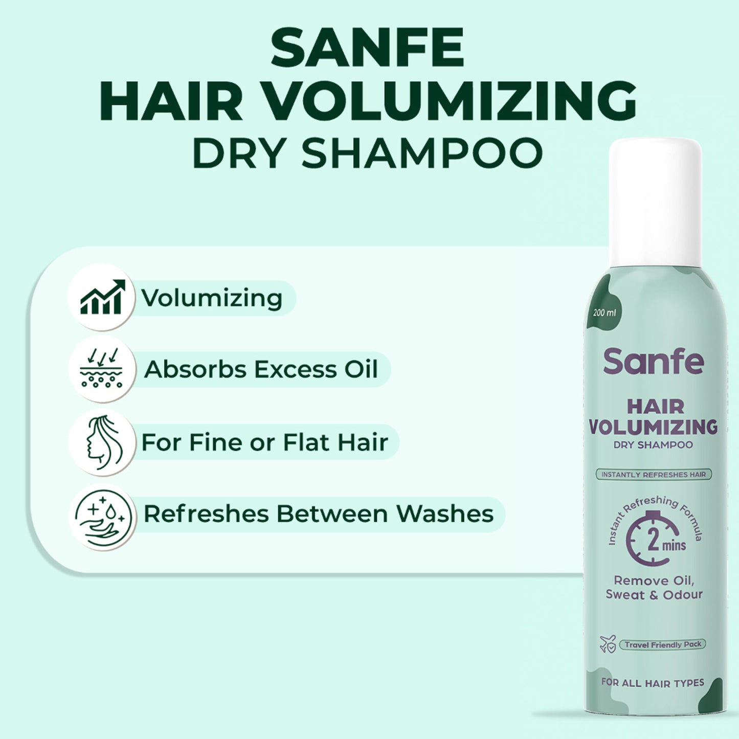 Sanfe Hair Volumizing Dry Shampoo, Instant Oil Absorption & Lift, Sulphate Free Styling