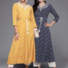 Indyancart IE Pack Of 2 Floral Printed Notch Neck A-Line Kurta