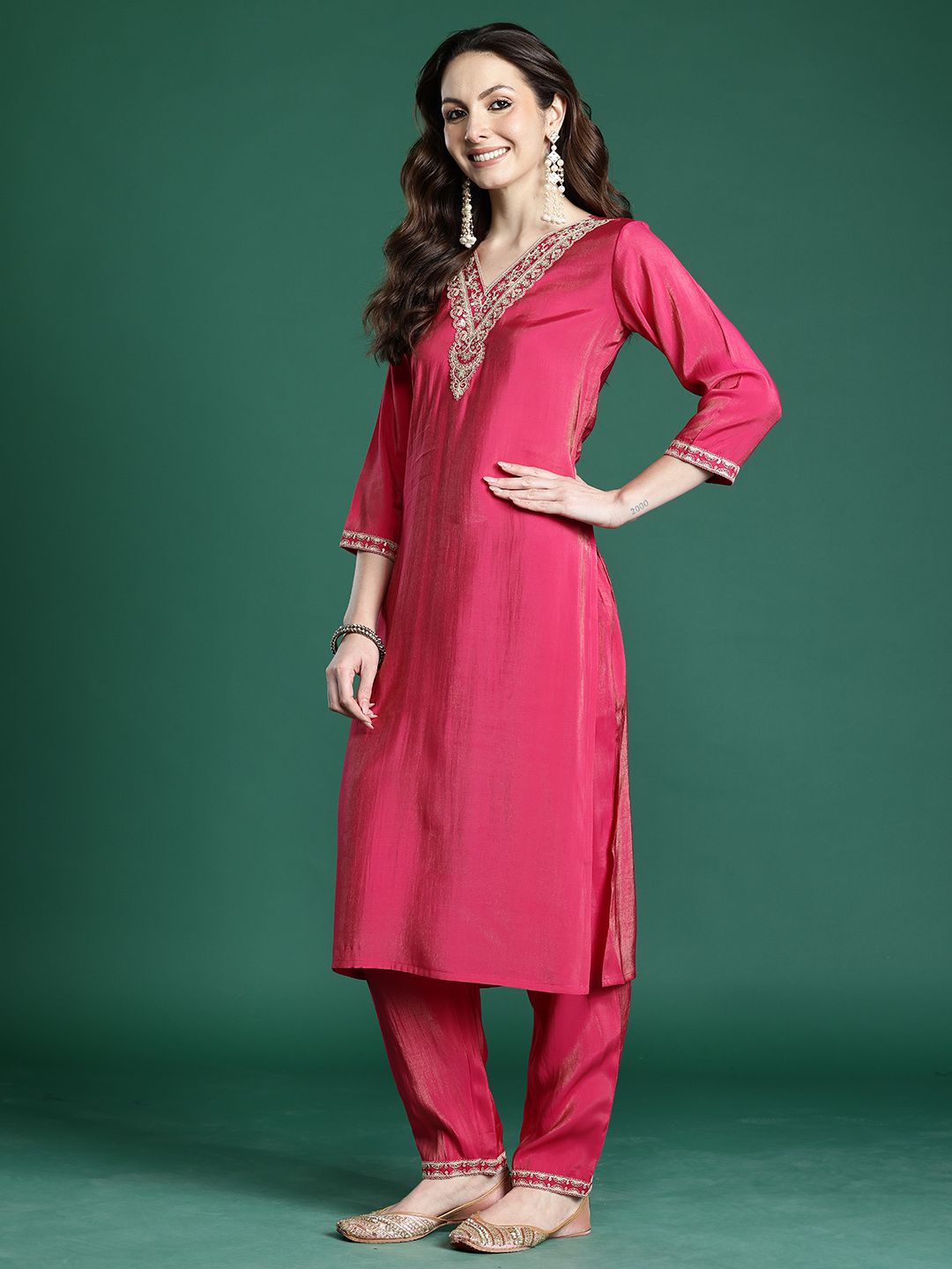 Ethnic Motifs Embroidered Regular Kurta with Trousers