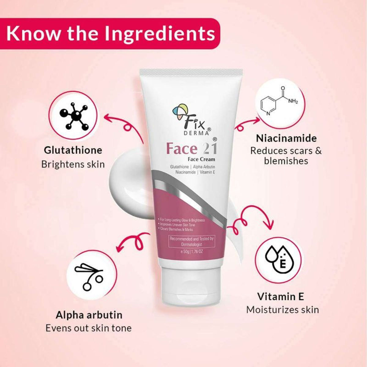 Fixderma 2% Niacinamide Face Cream with Alpha Arbutin, an anti-aging cream for women, shown in a sleek jar with smooth cream texture.