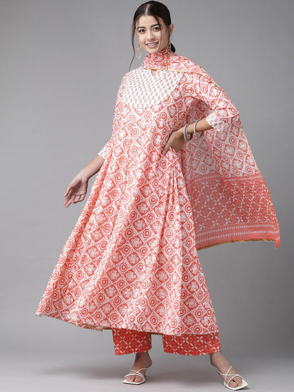 Indyancart IE Women Pink Embroidered Regular Kurta with Palazzos & Dupatta
