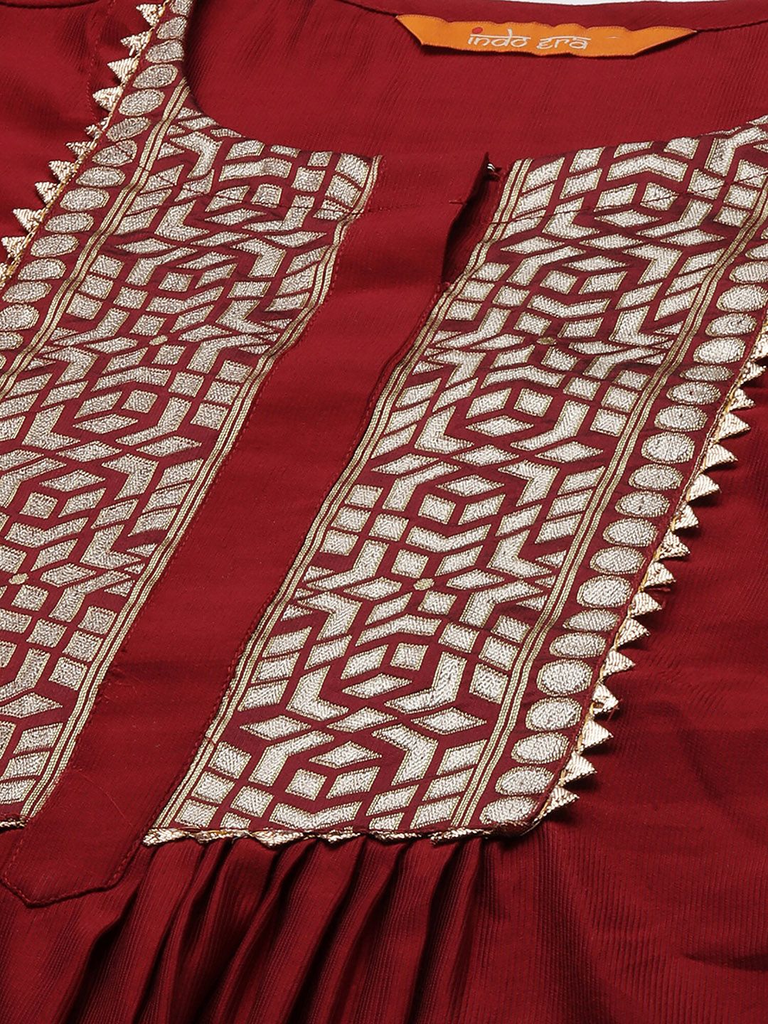 Dhiyona IE Women Red Yoke Design Liva Kurta with Trousers