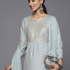 Dhiyona VA Women'sEmbroidered Empire Mirror Work Kurta With Trousers & With Dupatta