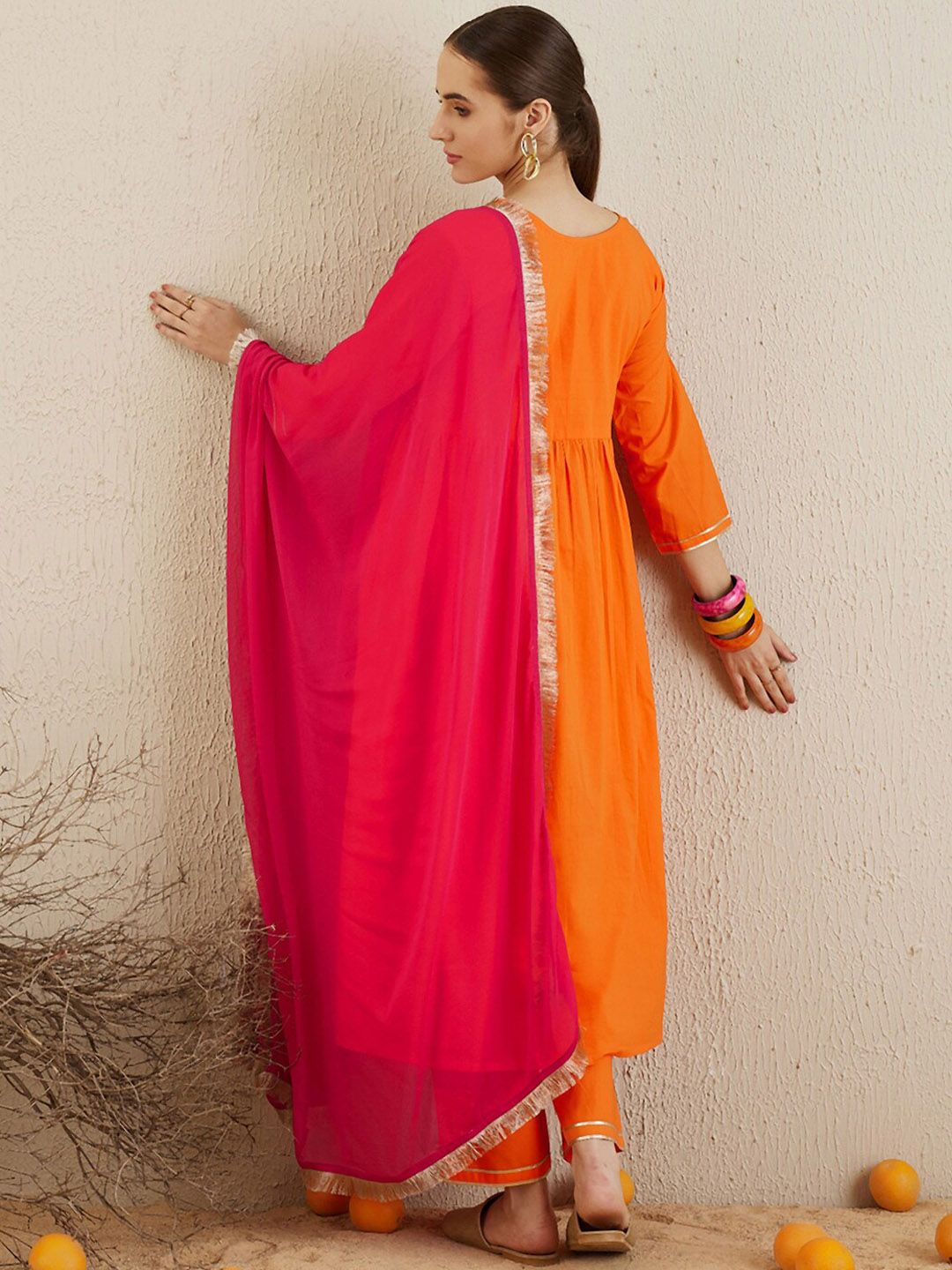 Indyancart IE V Neck Empire Gotta Patti Pure Cotton Kurta Set