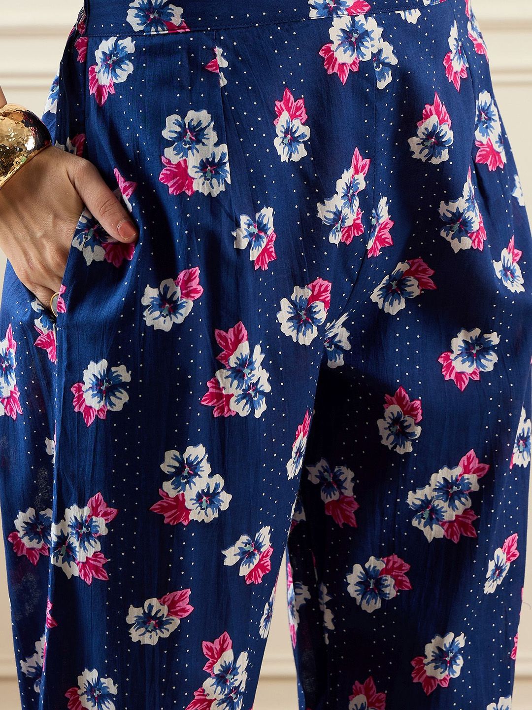 Indyancart IE Floral Printed Pure Cotton Tunic & Trouser Co-Ords