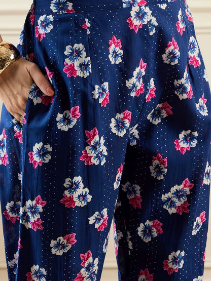Indyancart IE Floral Printed Pure Cotton Tunic & Trouser Co-Ords