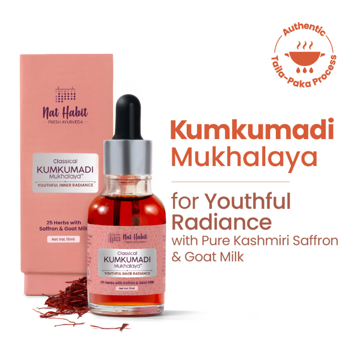 Nat Habit Kumkumadi Youth Revitalising Facial Oil, For Uneven Skin & Dark Spot Removal