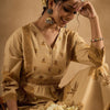 Indyancart IE Floral Printed V-Neck Pleated Pure Cotton A-Line Kurta With Trouser