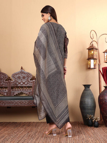 Dhiyona VA Women'sEthnic motifs Printed Chanderi Silk Straight Kurta with Trousers & Dupatta