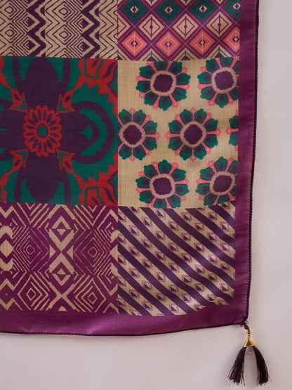 Floral Embroidered Round Neck Sequinned Straight Kurta With Trousers & Dupatta