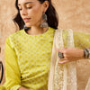 Dhiyona IE Embroidered Straight Sequinned Chanderi Cotton Kurta with Trousers & Dupatta