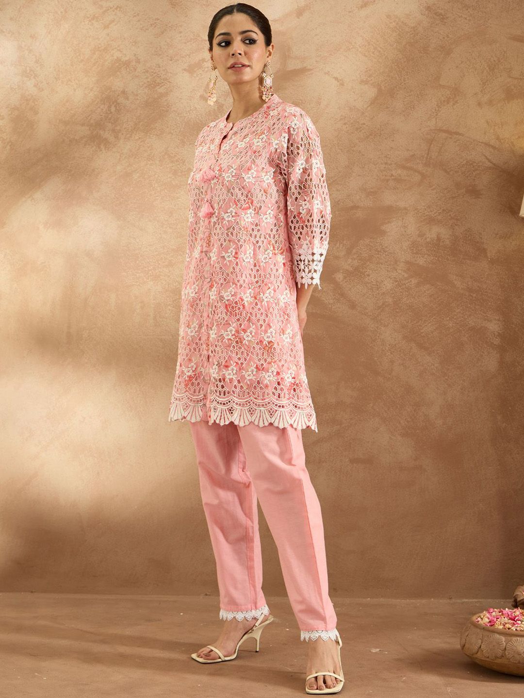 Indyancart IE Embroidered Pure Cotton Tunic & Trouser Co-Ords