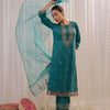 Indyancart IE Green Floral Embroidered Thread Work Kurta with Trousers & Dupatta
