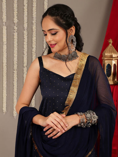 Indyancart VA Women'sWoven Design Shoulder Straps Anarkali Kurta & Trousers With Dupatta