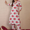 Dhiyona IE Women Floral Printed Regular Mirror Work Pure Cotton Kurta with Trousers