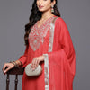 Indyancart VA Women's Floral Embroidered Regular Sequinned Kurta with Trousers & With Dupatta